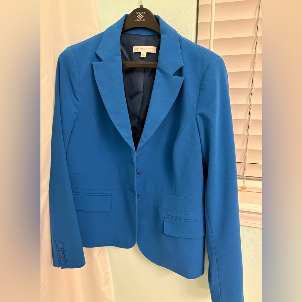 NYC New York & Company Teal Royal Blue Blazer Suit Jacket Sz 14